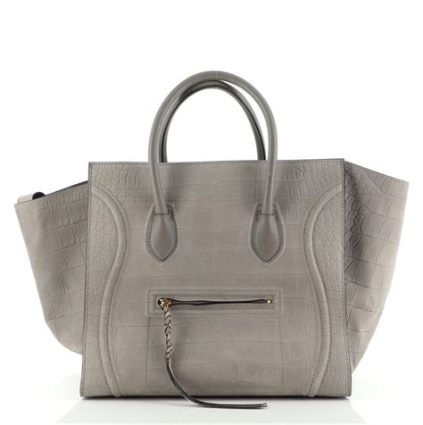 celine grey croc luggage phantom bag|CELINE Nubuck Crocodile Embossed Large Phantom Luggage .